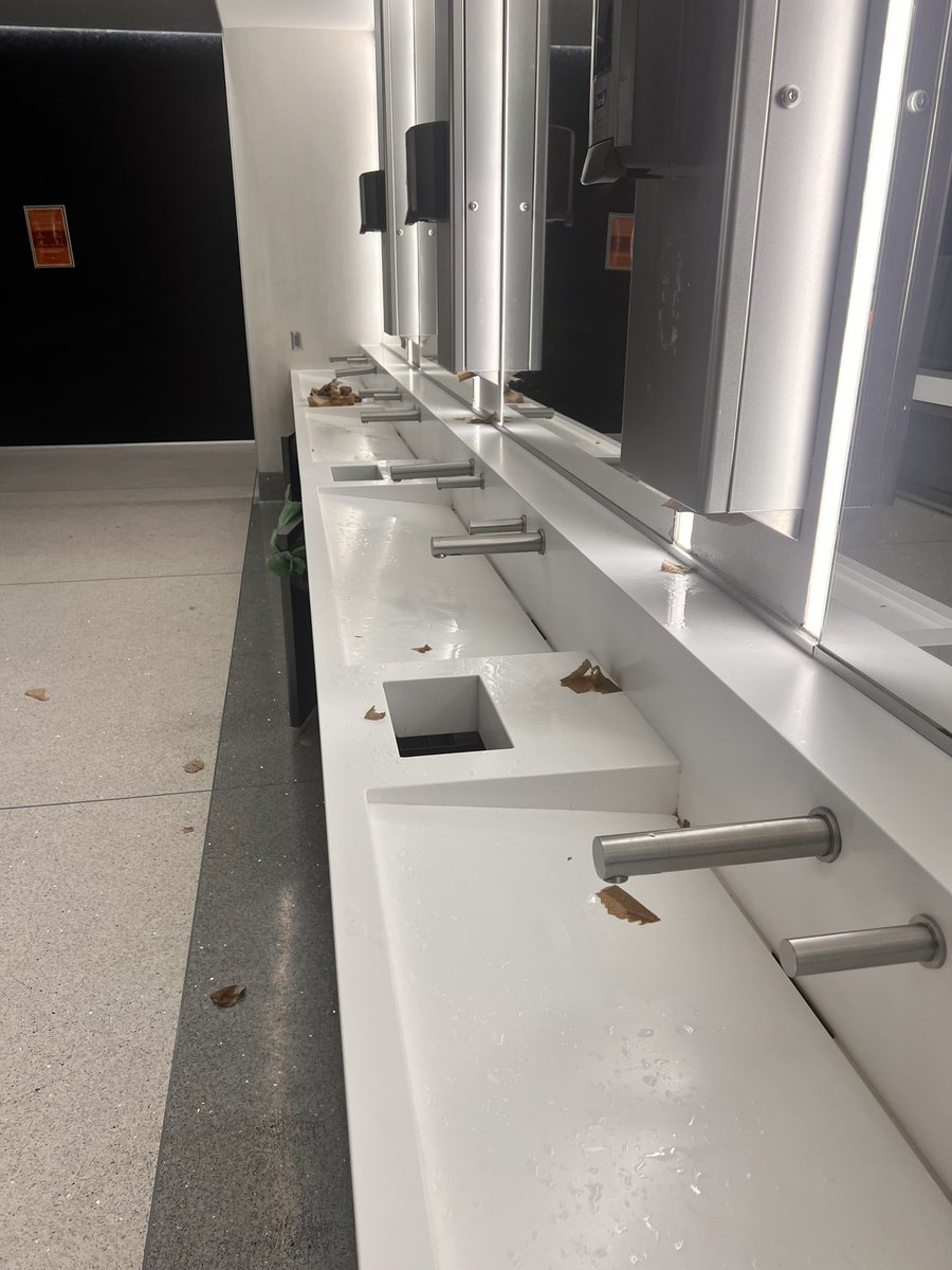 AlexThompsonPhD's tweet photo. Denver airport finally upgraded the bathrooms that constantly smell like piss only to replace them with the least functional sink design in the world 🤌🏻 https://t.co/zzMuK5MrpV