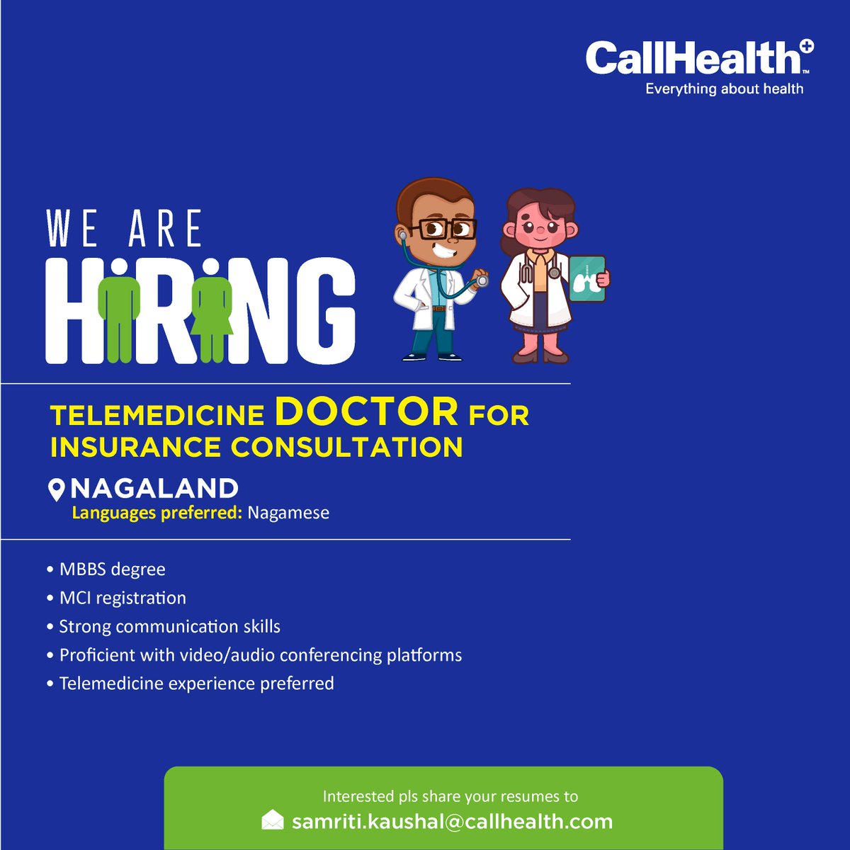 CallHealthIndia's tweet image. CallHealth is seeking experienced doctors for telemedicine insurance consultations. Join our team to provide remote medical expertise for insurance claims.

Please share your resume:
samriti.kaushal@callhealth.com
#InsuranceConsultation #TelemedicineInsurance