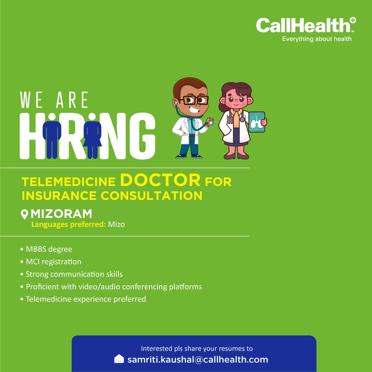 CallHealthIndia's tweet image. CallHealth is seeking experienced doctors for telemedicine insurance consultations. Join our team to provide remote medical expertise for insurance claims.

Please share your resume:
samriti.kaushal@callhealth.com
#InsuranceConsultation #TelemedicineInsurance