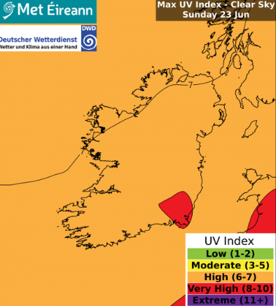 MetEireann's tweet photo. A little scattered cloud in the morning but sunny spells will develop later⛅️☀️

#UVLevels will be high to very high in sunshine &amp; moderate to high in cloud on Sunday

More #SunSmart advice here 👇
https://t.co/c1i1nZDVuN https://t.co/3U7ijvhwu4