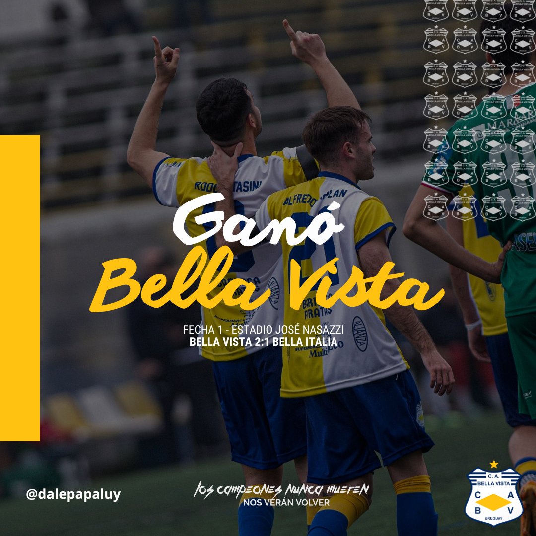 Bella Vista logró obtener el primer triunfo del campeonato, fue en su debut 2 a 1 ante Bella Italia en el Estadio José Nasazzi.

#LosCampeonesNuncaMueren #VamosBellaVista