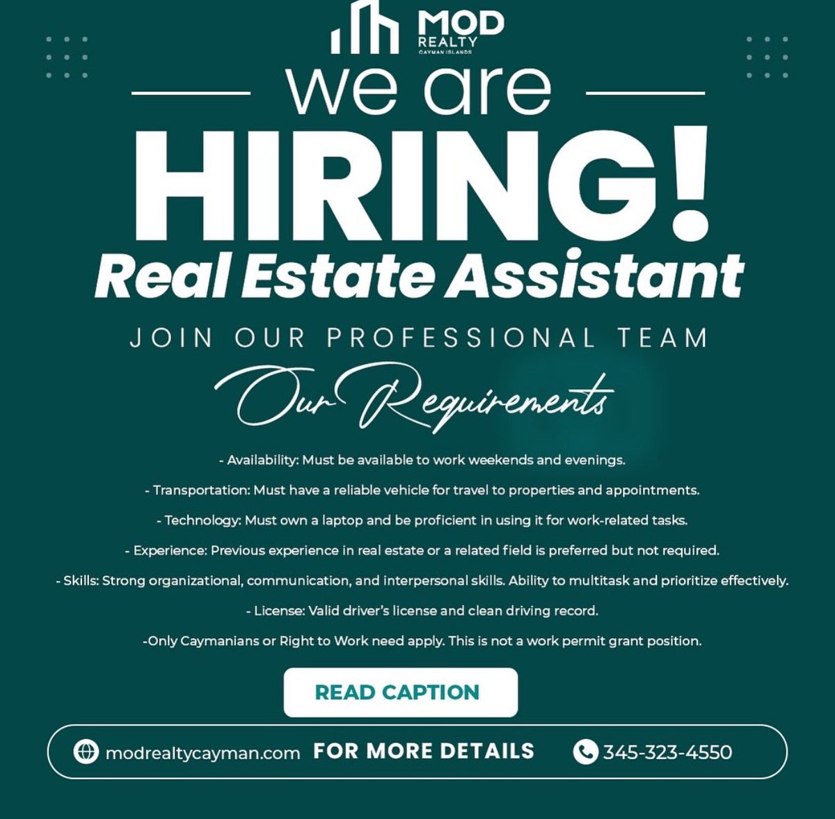 ModRealtyCayman's tweet photo. At MOD Realty, we are dedicated to providing exceptional real estate services to our clients. We are seeking a motivated and organized Real Estate Assistant to join our dynamic team.

📧 Email home@modrealtycayman.com https://t.co/tyoDOqKyU4