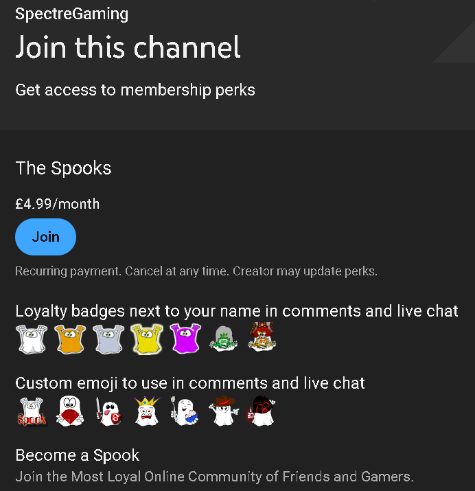 SPECTREGAMlNG's tweet photo. @YouTube  Thanks to some amazing support from my community we have unlocked our last 2 emoji's and will be getting some new ones made as we unlock more emoji slots on YouTube become a Member and Join The Spooks if you want to give that extra bit of support https://t.co/Me0koTqeLu