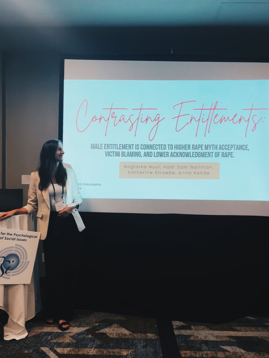 Just wrapped up presenting at #SPSSI2024! Delighted to share my research on the connections between male entitlement, general beliefs about rape, and rape acknowledgment. Grateful for the engaging discussions and the insightful feedback from all who attended!