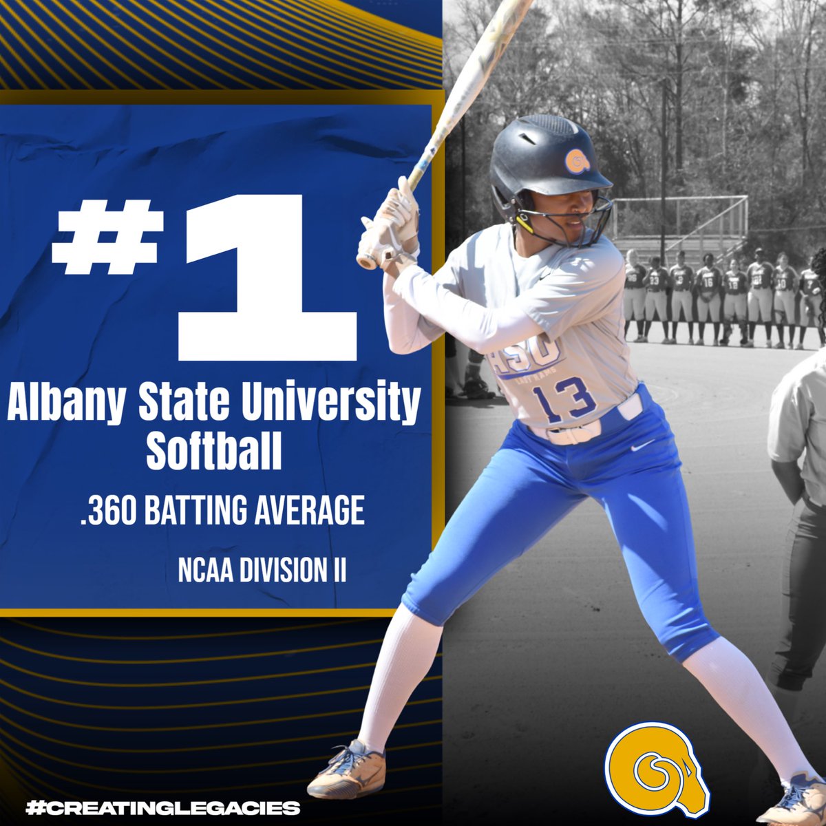 Congratulations to @asugoldenramssb on being ranked #1 in NCAA Division II Softball🥎 for having the best batting average. #creatinglegacies