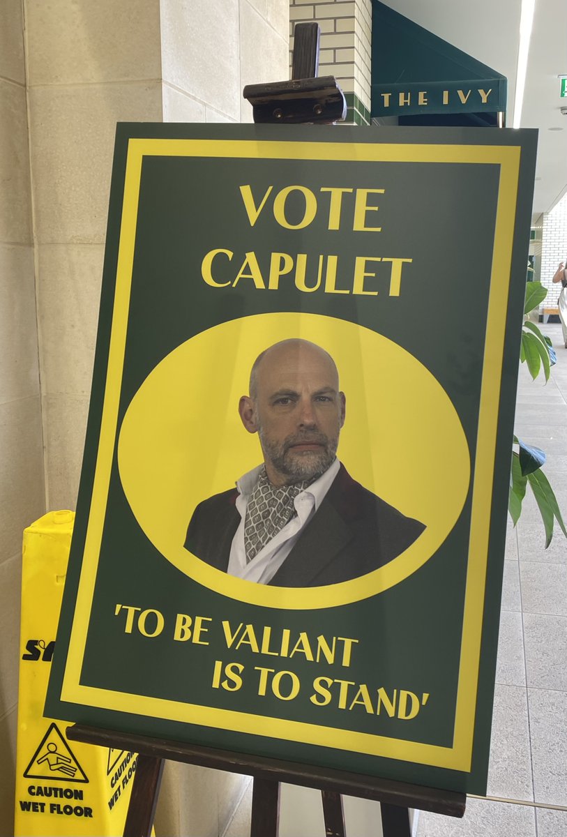 The other #Election to watch in🇬🇧 Had a lovely sneak peak of Shakespeare's Romeo &amp; Juliet staged across iconic sites in historic #Guildford by <a href="/GuildfordBard/">Guildford Shakespeare Company</a>. Feuding Capulets &amp; Montagues had election posters across town. So creative &amp; fun. Love it when arts &amp; community mingle!