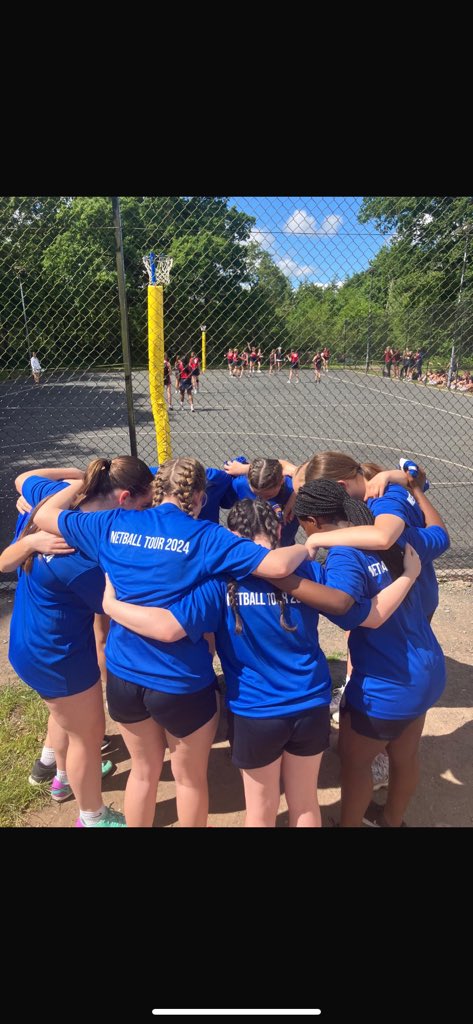 Year 8s prepping for their 3rd match! 2 wins so far! Weather is perfect for netball.