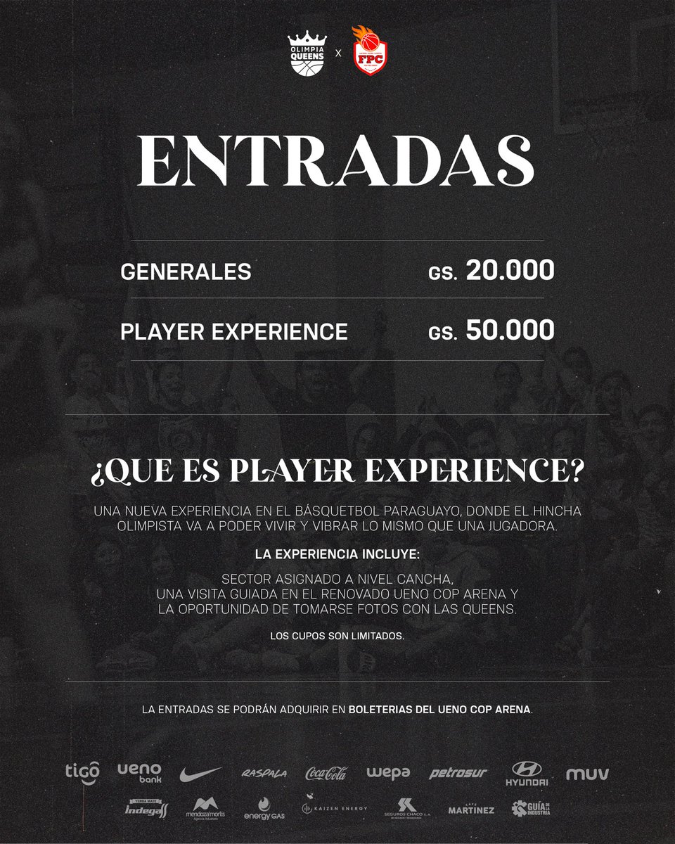 ¡Viví la primera 𝑷𝒍𝒂𝒚𝒆𝒓 𝑬𝒙𝒑𝒆𝒓𝒊𝒆𝒏𝒄𝒆 del país! 🤩

Una nueva forma de ver y sentir el basket como nunca antes (Exclusiva para hinchas de Olimpia). 💯

¡Mañana todos al 𝙪𝙚𝙣𝙤 COP Arena!

#GoQUEENS 👸 

#SoyDelOlimpia ⚪️⚫️⚪️
