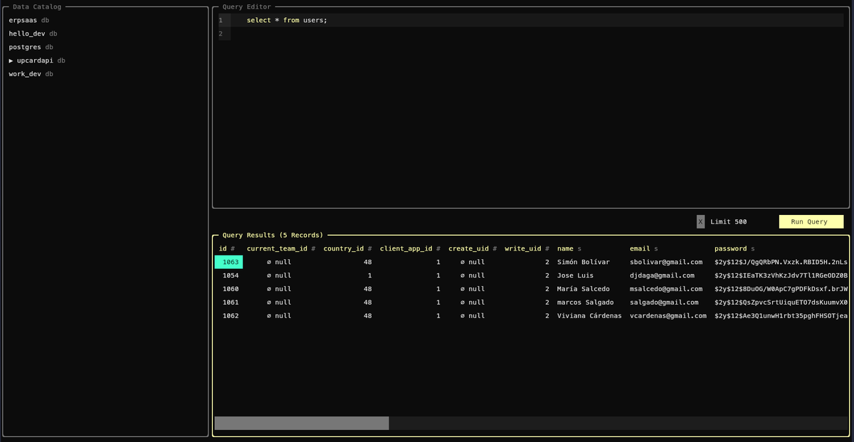 joseluisreg's tweet image. pip install harlequin harlequin-postgres

harlequin -a postgres -h localhost -p 5432 -U my-user --password my-pass -d my-database

#postgres #devel #php #laravel #database