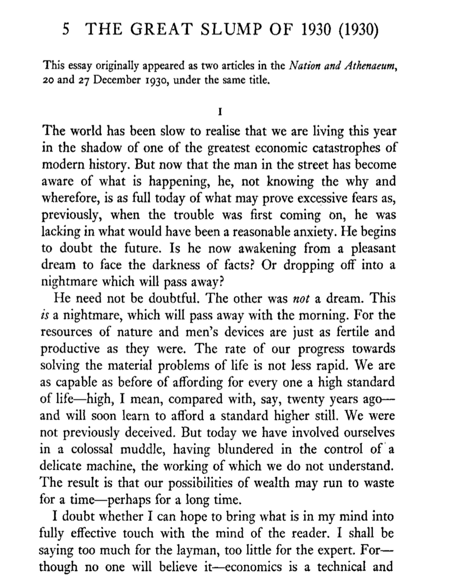 QCompounding's tweet photo. The Great Depression of 1929 changed our lives

John Maynard Keynes wrote an excellent piece on it in 1930.

It's amazing to read about his thought process back then: https://t.co/IxqE7gjghW