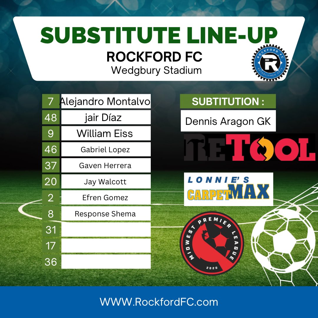 RockfordFC's tweet photo. Your Rockford FC starting line up vs Edgewater Castle 
@Steve Stadelman Honorable kick off! https://t.co/sB78TbNVIi