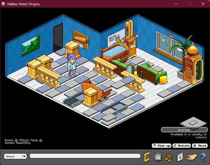 SeanStiny's tweet photo. @Habbo The maintenance just now completely trashed the room I spent a long time stacking in :( https://t.co/UUzqrP0HZc