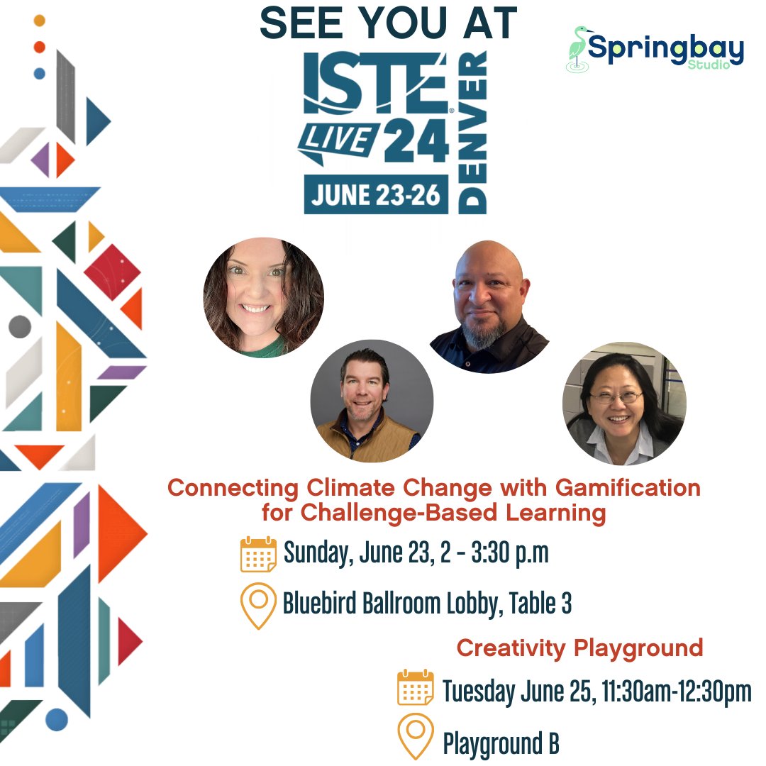 SpringbayStudio's tweet image. Thrilled to have @m_drez @Nieb77 join us tomorrow to share their experience of 
Connecting #Climate Change with Gamification for Challenge-Based Learning 
Sunday, June 23, 2 – 3:30 p.m 
Bluebird Ballroom Lobby, Table 3 
Look forward to connecting and learning on #TeachSDGs