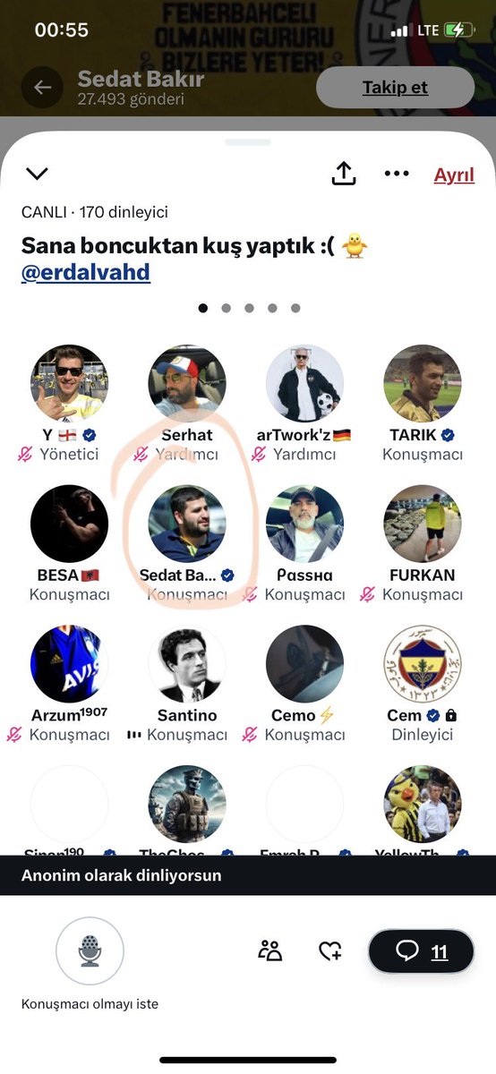 Aylarca Aziz yıldırımı desteklemek için oda açan arkadaşlar Aziz yıldırıma küfür hakaret eden <a href="/SedatBakirr/">Sedat Bakır</a> a mikrofon vermişler goy goy yapıyorlar Bravo beyler