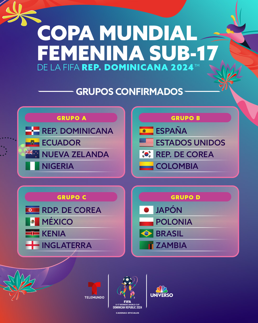 Telemundo Deportes on X DEFINIDOS LOS GRUPOS LISTAS PARA EL MUNDIAL Asi se jugara la fase de grupos de la Copa Mundial Femenina Sub 17 de la FIFA Republica Dominicana 2024