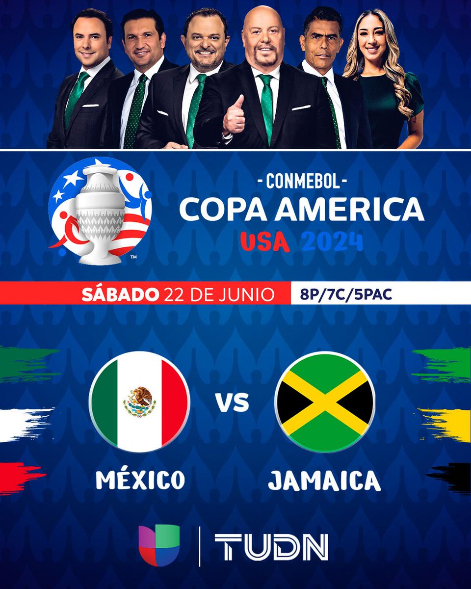 Debuta México 🇲🇽 vs. 🇯🇲Jamaica !!!
#AmericaUnida #CopaAmérica2024 
8P/7C/5PAC
¡HOY! Disfrútala por Univisión y TUDN