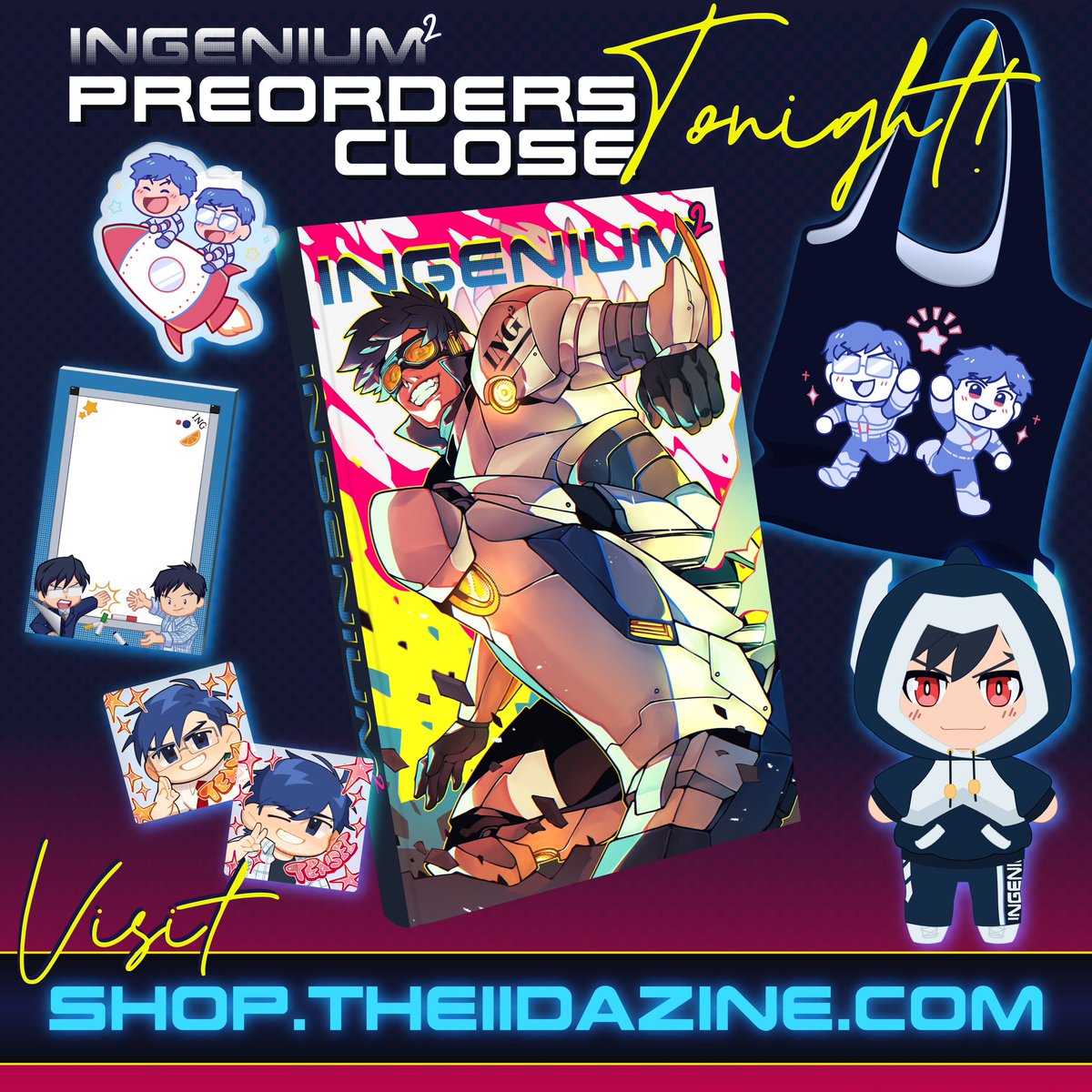 The Iida Zine: Volume 2 Preorders close TONIGHT✨

We've got three (almost four!) unlocked stretch goals, a super handy tote, and a plushie Tenya!!

Don't miss your chance to snag some of our contributors' hard work and lots of Idaten love!!

🔗below!