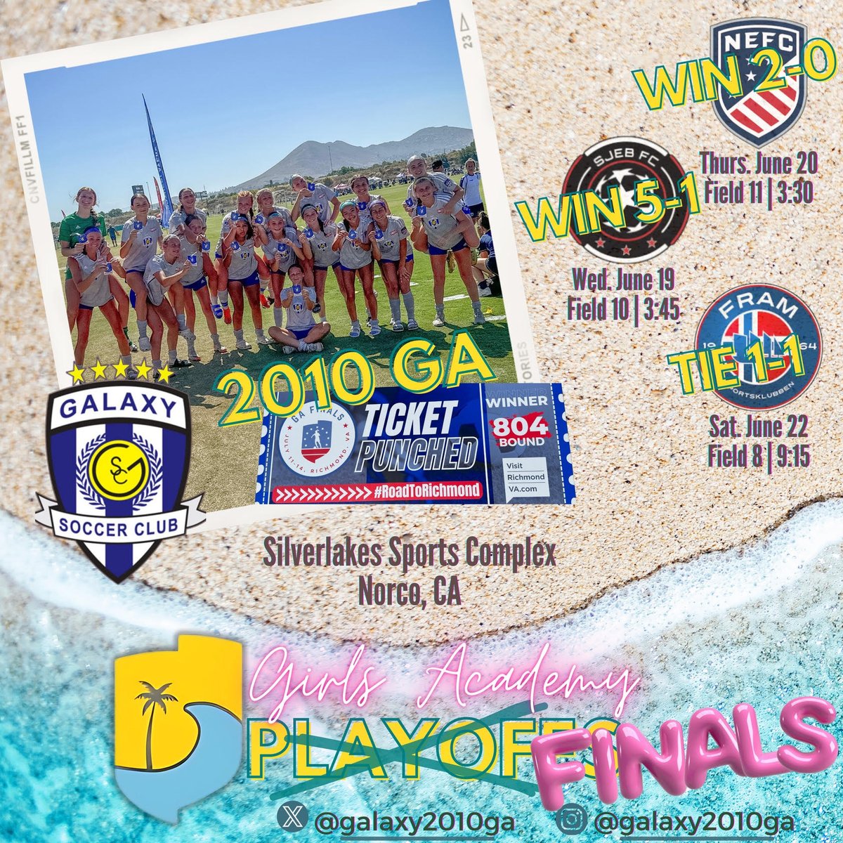 Galaxy GA 2010 Girls (@galaxy2010ga) on Twitter photo We punched our ticket to the Elite 8 of the <a href="/GAcademyLeague/">Girls Academy</a> today! We'll see everyone at Girls Academy National Finals in Richmond, VA!!!!
<a href="/ImYouthSoccer/">ECNL/GA/Recruiting/College Soccer</a>
<a href="/PrepSoccer/">Prep Soccer ⚽️</a>
<a href="/TopDrawerSoccer/">TopDrawerSoccer</a>
<a href="/ImCollegeSoccer/">College Soccer Truth ™</a>
<a href="/TheSoccerWire/">SoccerWire</a>
#wearegalaxy #bluenation #starchasers #galaxystrong We punched our ticket to the Elite 8 of the <a href="/GAcademyLeague/">Girls Academy</a> today! We'll see everyone at Girls Academy National Finals in Richmond, VA!!!!
<a href="/ImYouthSoccer/">ECNL/GA/Recruiting/College Soccer</a>
<a href="/PrepSoccer/">Prep Soccer ⚽️</a>
<a href="/TopDrawerSoccer/">TopDrawerSoccer</a>
<a href="/ImCollegeSoccer/">College Soccer Truth ™</a>
<a href="/TheSoccerWire/">SoccerWire</a>
#wearegalaxy #bluenation #starchasers #galaxystrong
