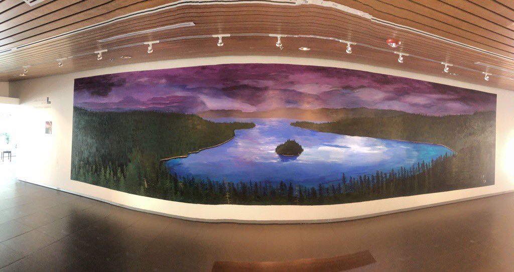 Thank you to Connor Fogal for creating this beautifully expansive mural inside the Lilley Museum of Art's Front Door Gallery. Connor was born with cerebral palsy and created this mural using only a paintbrush attached to a headset. Not only is this image of Emerald Bay a stunning