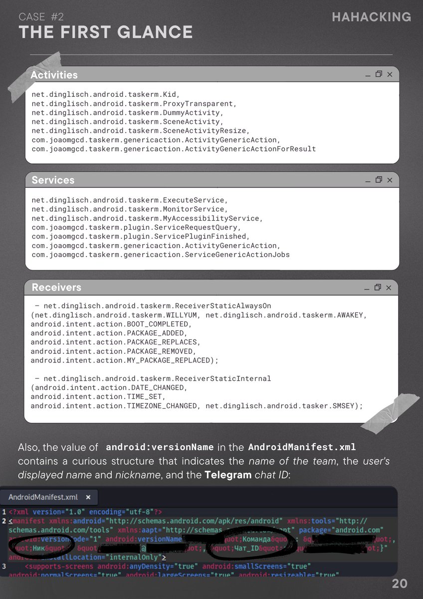 qwqoro's tweet photo. 💸 Banking Trojan made w/ Tasker 🇷🇺 from Russia
– C&amp;C server + Telegram bot
– License validation / Debugging detection
– SMS &amp; phone call processing
– RAT mode / Blackmail / Spam / Stealer mode

Check out the full research:
[📑]  https://t.co/NM1oRy7AJb

https://t.co/QOaO2VulbK https://t.co/ZxTpSsk4eM