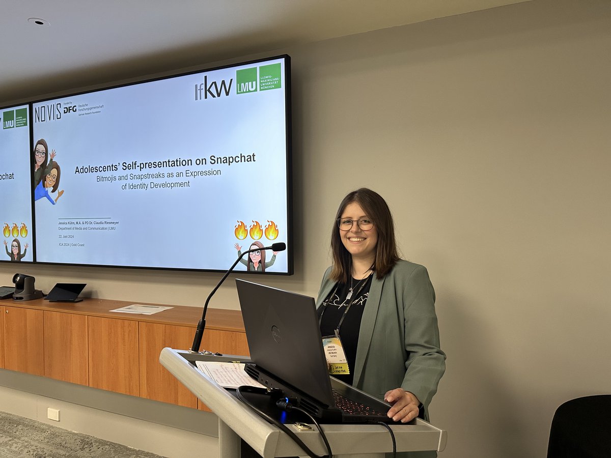 Claudia Riesmeyer (@criesmeyer) on Twitter photo I am proud of my PhD candidate, <a href="/jessica__kuehn/">Jessica Kühn</a>, who presented findings from our NoViS project at #ica24 yesterday. The <a href="/dfg_public/">DFG public | @dfg_public@wisskomm.social</a> funds this research project about adolescents' self-presentation on Instagram and Snapchat. Well done! I am proud of my PhD candidate, <a href="/jessica__kuehn/">Jessica Kühn</a>, who presented findings from our NoViS project at #ica24 yesterday. The <a href="/dfg_public/">DFG public | @dfg_public@wisskomm.social</a> funds this research project about adolescents' self-presentation on Instagram and Snapchat. Well done!