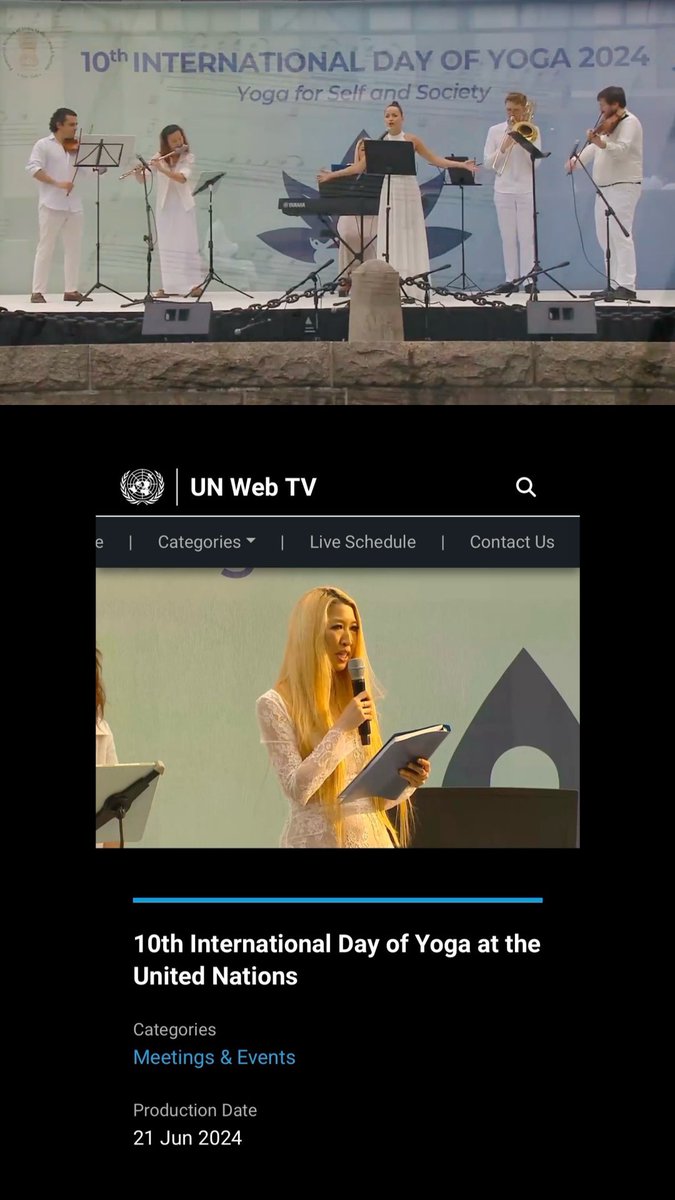 🇺🇳 INTERNATIONAL DAY OF YOGA 🧘 

🎼 On 21 June 2024 at the UN Headquarters, the UN Chamber Music Society performed a world music programme on the occasion of the 10th International Day of Yoga, hosted by the Permanent Mission of India to the UN. webtv.un.org/en/asset/k1b/k…