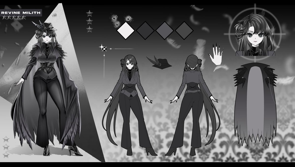 revinemilith's tweet image. 🐦‍⬛| Reference Sheet &amp;amp; Vtuber Model Reveal | 🐦‍⬛

I'm Revine Milith, a retired crow mercenary who may or may not own an intelligence agency-

Previously a PNGtuber, now with my own model! You should watch me when I come back

Model Art: @Soir_26 
Reference Sheet: @alexmaow