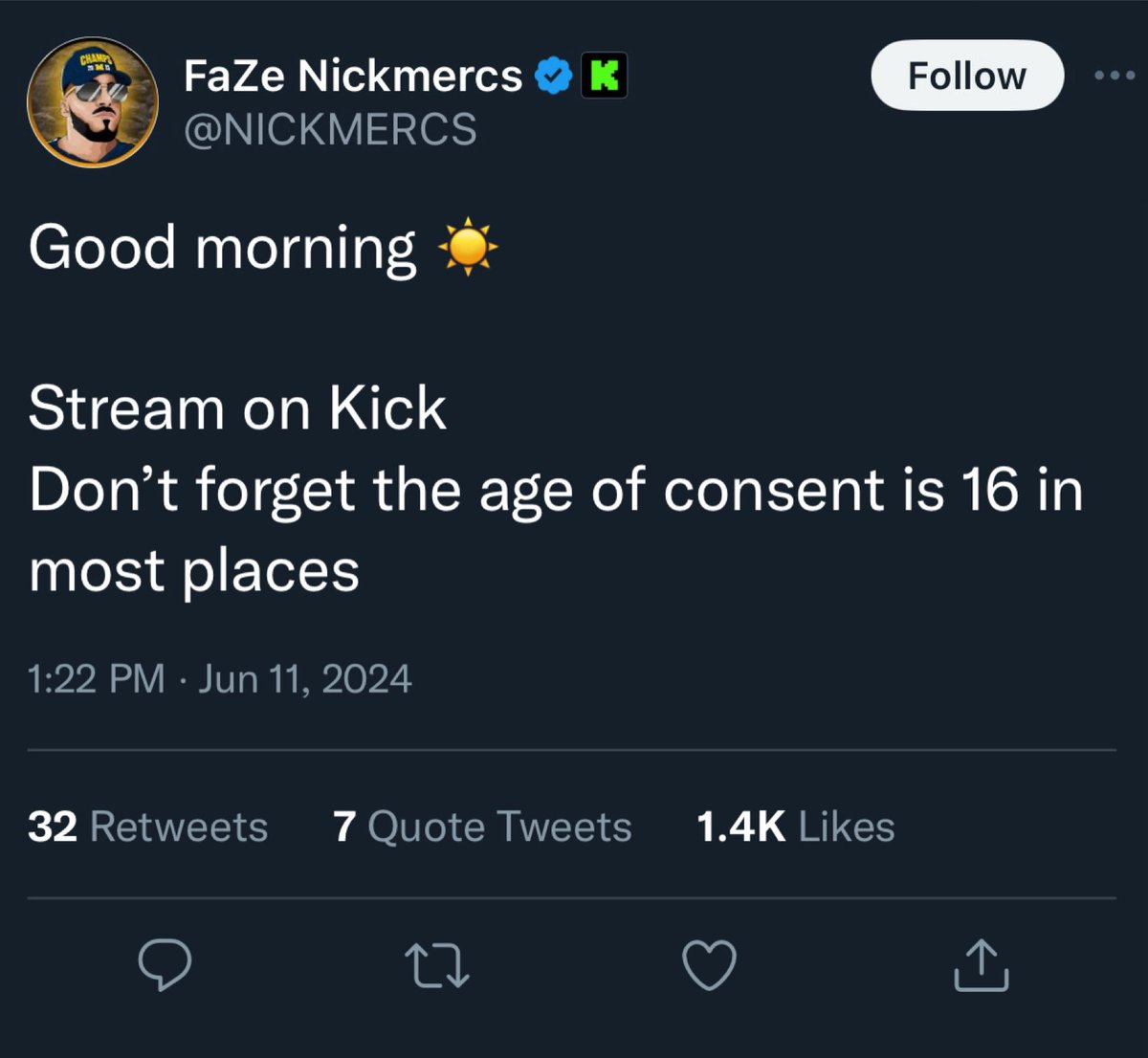 DatGuyDusty1's tweet photo. Good Evening 🌕

No stream

Don't forget that sexting 16 year olds will get you a prison sentence in most places https://t.co/sE58go91CE