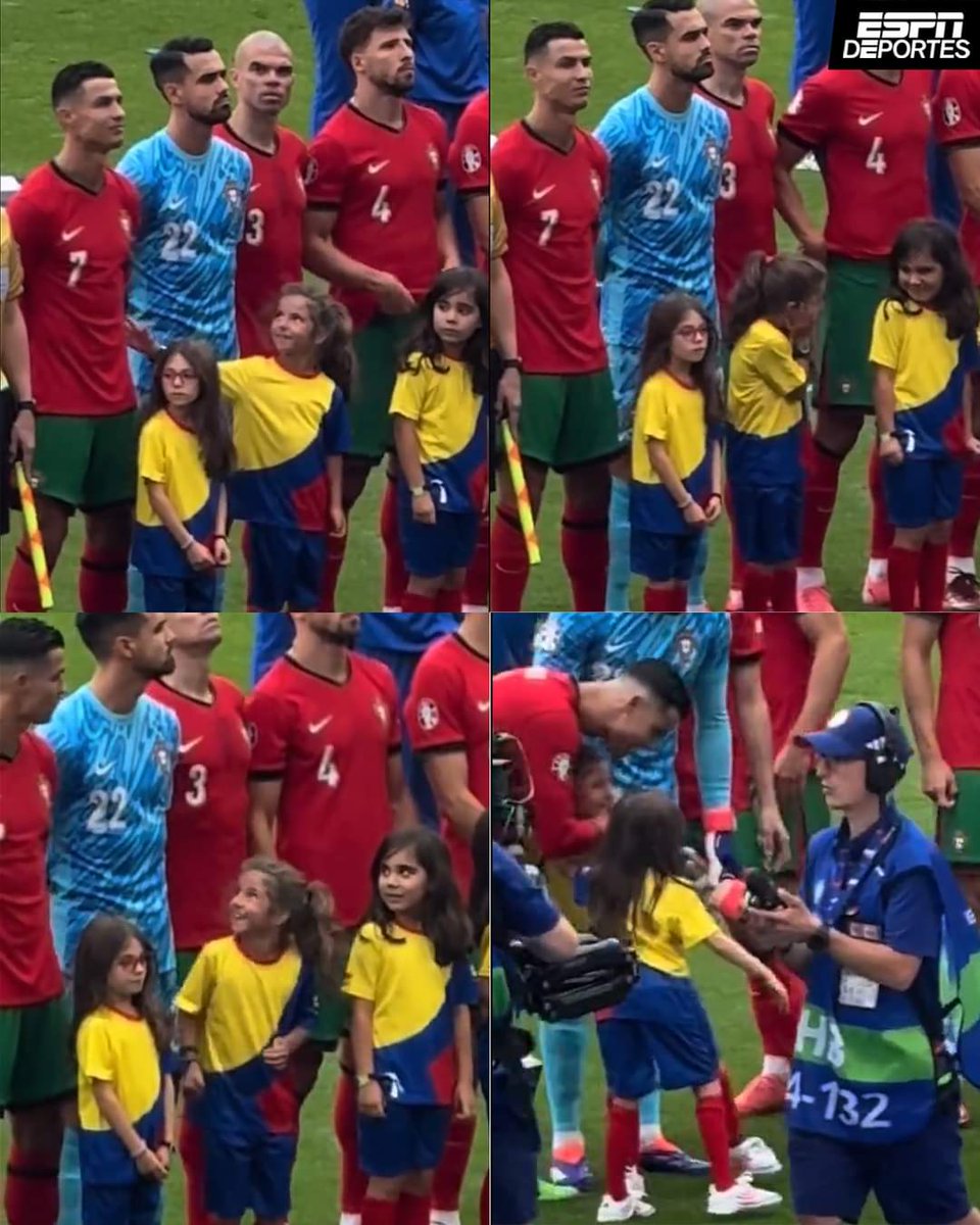 La niña tocando a Cristiano y ella no lo puede creer.

Al final el gesto de Cris con la pequeña para cerrar con broche de oro.

Os juro que esto vale más que un mundial arreglado.🐐🇵🇹