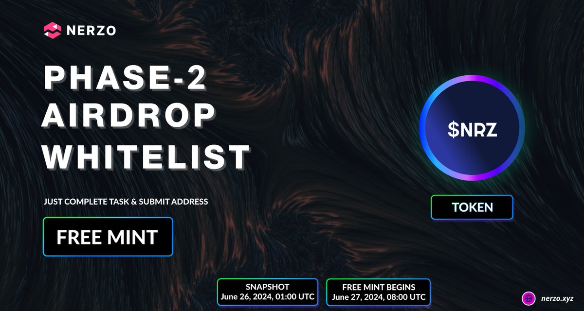 AIRDROP-2 WHITELIST ✨

🔸Follow 👥 &amp; RT🔄
🔸Submit Wallet Address

&amp; Get Eligible for " $NRZ TOKEN" FREE MINT 🎁

Submit Now: nerzo.xyz/submit

  Reply #Nerzo_giveaway