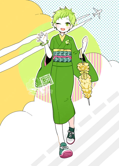昔のイラスト集「ひと粒」からエメラルドとペリドットモチーフの二人 