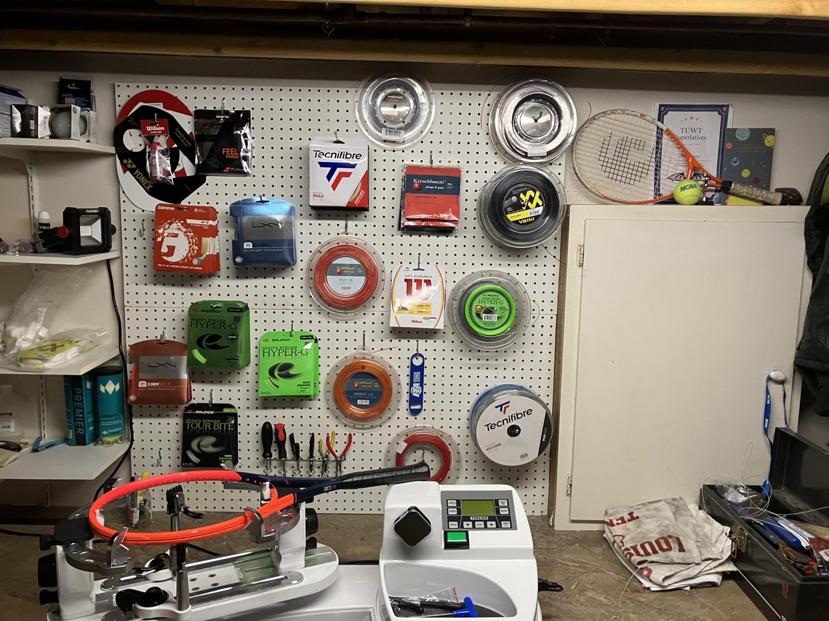 billytall's tweet image. Never thought of myself as a shop in the basement kinda guy but here we are. How's it lookin @Racquettechie ? #tennis #stringer