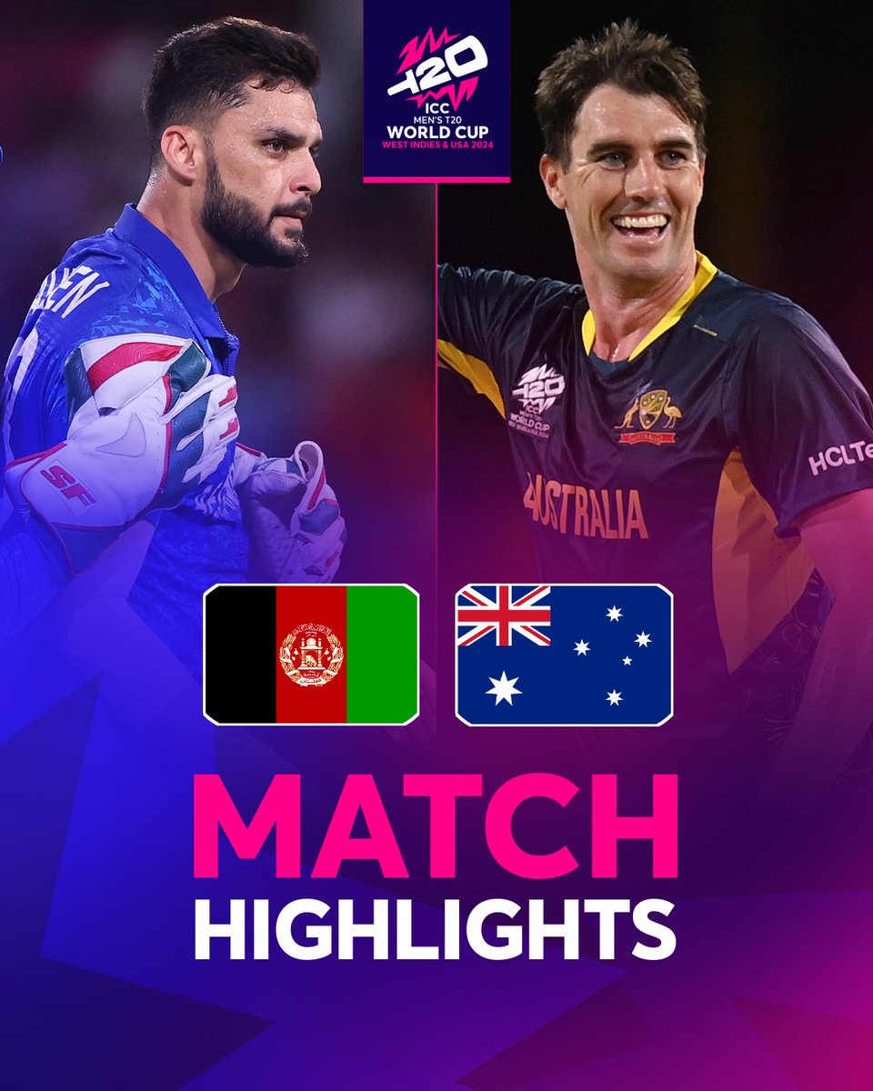 ICC's tweet image. History for Afghanistan, who record a memorable win over Australia and keep their #T20WorldCup semi-final hopes alive 👏

Don&apos;t miss the epic match highlights ➡ icc-cricket.com/videos/fightin…