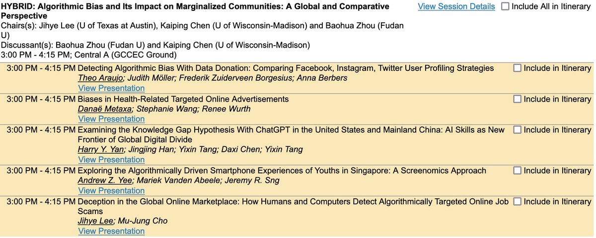 Great line up of talks in this just starting panel "Algorithmic Bias and Its Impact on Marginalized Communities" #ICA24