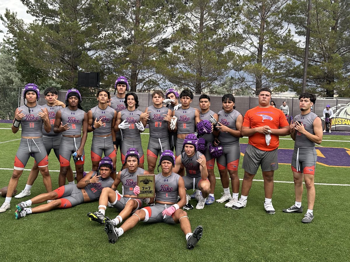 Big Day 4 ⁦<a href="/EHSFalconFB/">Eastlake HS Football</a>⁩. Went up to the ⁦<a href="/WNMUFootball/">WNMU Mustang Football</a>⁩ 7on7 tournament &amp; Won It All. Went 7-0 on the day while getting work in before the ⁦<a href="/Texas7on7/">Texas 7on7 Organization</a>⁩ in College Station.  Ty to our parents for taking these kids up to Silver City. #MAYBEITWILLTRANSFER🟣🟠⚪️🏈