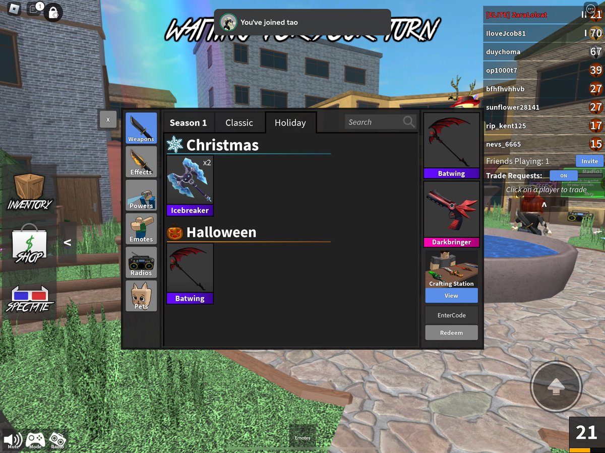 Giveaway!!! Giving an icebreaker in mm2 away! All u have to do to join is to follow!! And comment ur user!