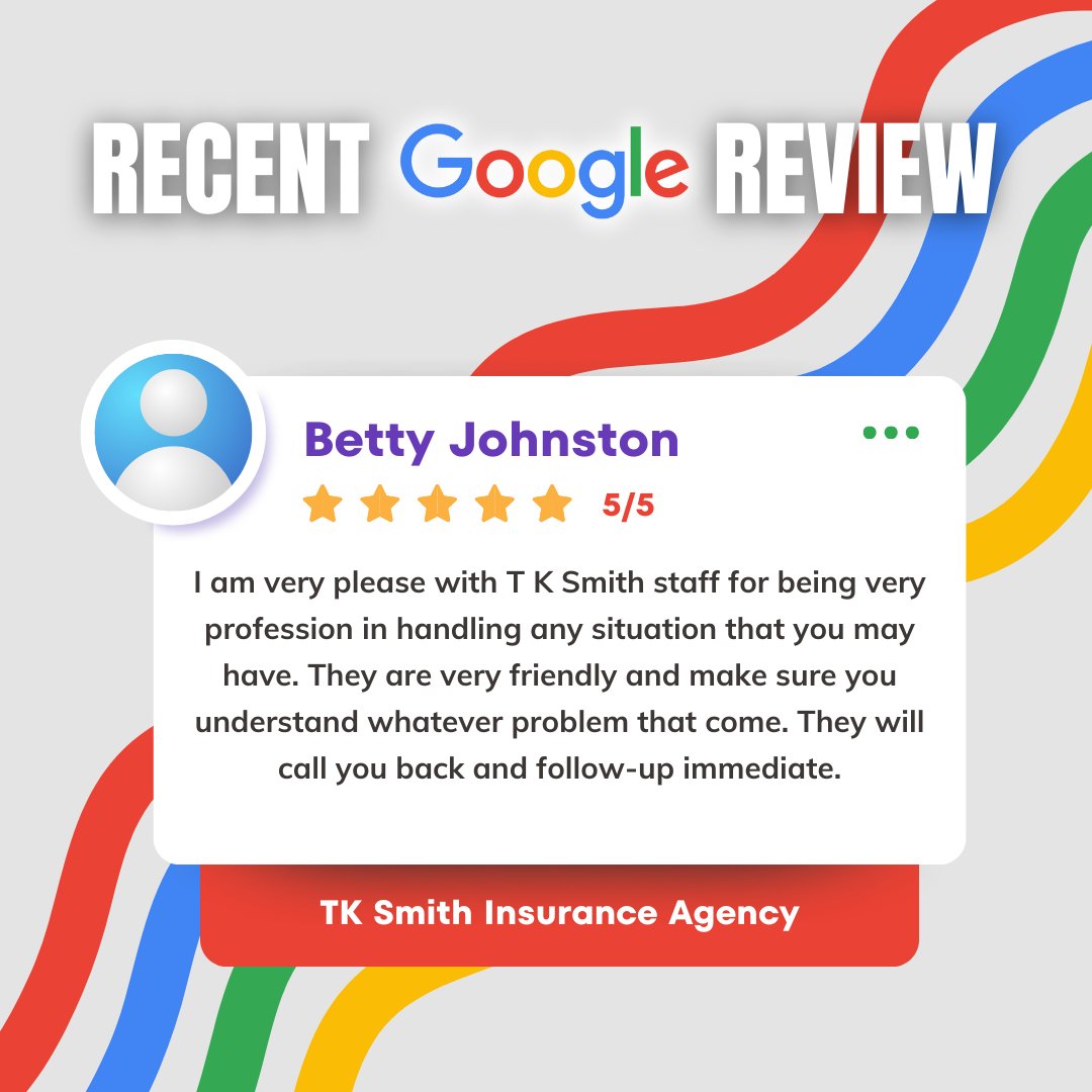 SFAgentTKSmith's tweet image. A 5-star review from you means the world to us! ⭐ We're thrilled to know that our efforts in providing comprehensive coverage and exceptional customer service have made a difference. #CustomerDelight #ReliableInsurance