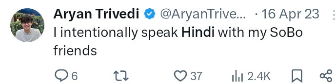 Kannadigas meet your nationalist friend*Aryan*Trivedi. For him speaking Hindi is empowerment but asking migrants to learn basic Kannada is regressive. This is the mindset of most Hindians.
BMKJ.