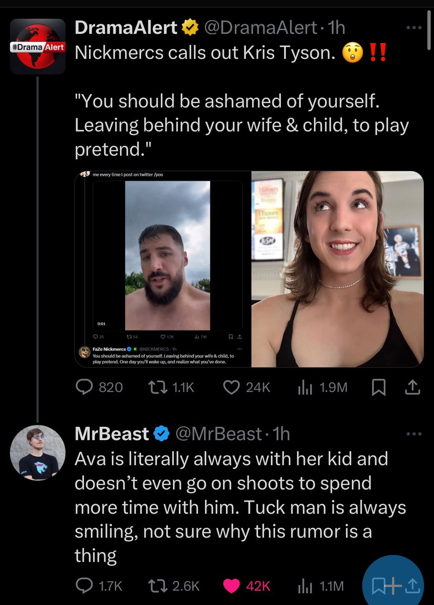 OrganizerMemes's tweet image. I’m not a huge Mr beast fan but his repeated defense of his trans friend/costar throughout their transition from hateful bigots is actually so important and with his influence and reach to young boys this stuff is going to be his most important legacy imo