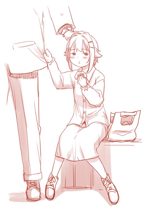 早朝ロケで寝ぼけながらおにぎり補給している幸子のらくがき 