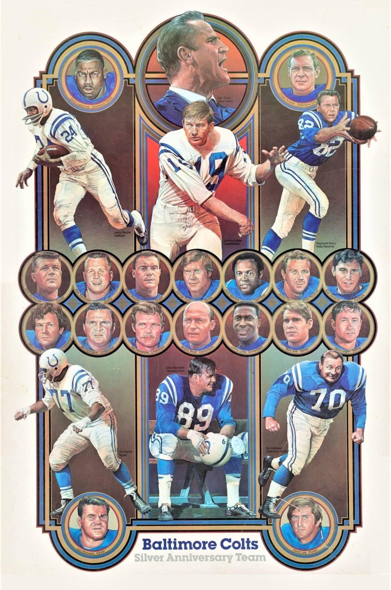 This is the Baltimore Colts 25th Anniversary team poster as selected by the fans in 1978.  The players and coaches here would stand up to any other franchise’s all-time team to this very day.