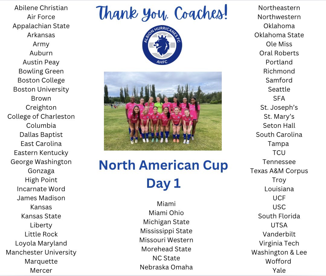 Albion U17 ECNL (2008) (@ahfc08ecnl) on Twitter photo Thank you to all the coaches who came out to our game today! Hope to see you on our sidelines Monday for Round 2 of the North American Cup!
<a href="/ImYouthSoccer/">ECNL/GA/Recruiting/College Soccer</a> Thank you to all the coaches who came out to our game today! Hope to see you on our sidelines Monday for Round 2 of the North American Cup!
<a href="/ImYouthSoccer/">ECNL/GA/Recruiting/College Soccer</a>