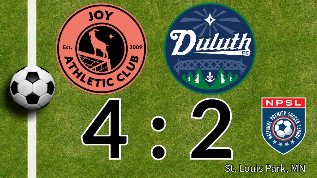 ⚽️ Joy Athletic Club (4-2-2; 14 points) win at home against Duluth FC (6-1-3; 19 points) in #NPSL play