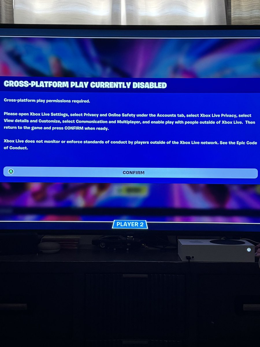 mpreciosaa's tweet photo. I’ve been getting this error off and on while playing Fortnite anyone else experiencing this on Xbox console? My settings are on allow btw @FortniteStatus @FortniteGame https://t.co/85yZEsl978