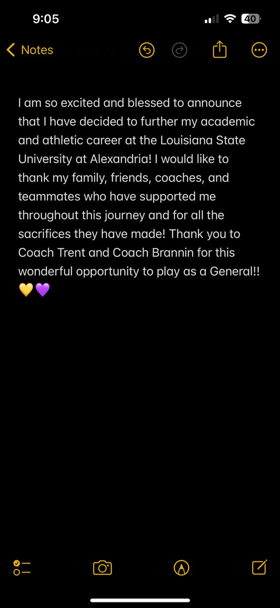 RyleighMoran27's tweet photo. COMMITTED!! Thank you to everyone who has made this possible! Go Generals!💛💜 #LSUA #LSUASoftball #committed #sothankful @LSUA_SB @tpart25 @BranninHagan @maruccipats18u @_STAsoftball https://t.co/JT8U54o9iu