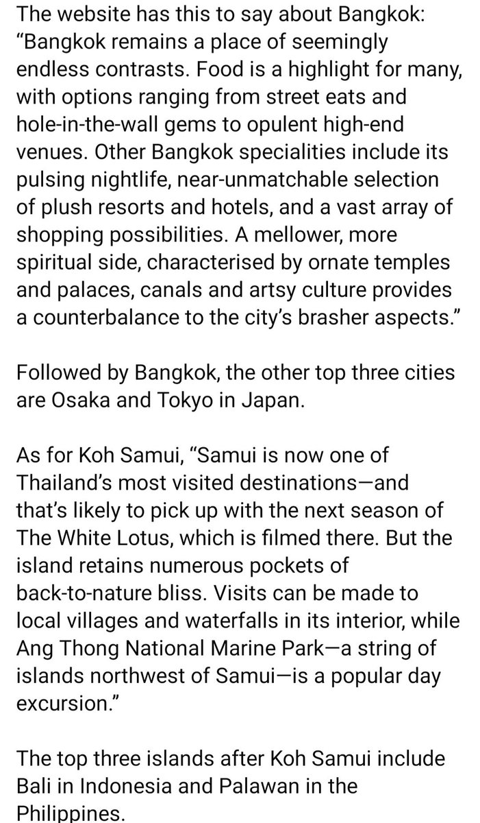 Bangkok &amp; Koh Samui have been voted by over 200,000 readers of Travel + Leisure Asia Magazine as the best city and island in Asia &amp; the Pacific and the Public Relations Department didn't fail to announce in on its FB page on Saturday. #Thailand #Bangkok #kohsamui #samui #tourism