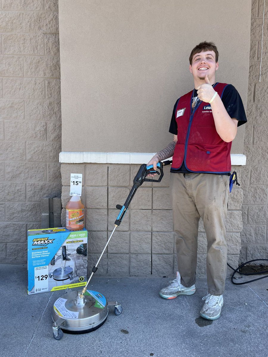 AmberMASM2217's tweet photo. Make pressure washing your patio or driveway fast,easy, and fun with the Surface Maxx pressure washer surface cleaner!! Come by Rocky Mount Lowe’s and check it out! We will be out front all weekend for you to try it yourself! #r1demos @BrianLowes2217 @som2to @BenitoKomadina https://t.co/7DtKKLa7eh