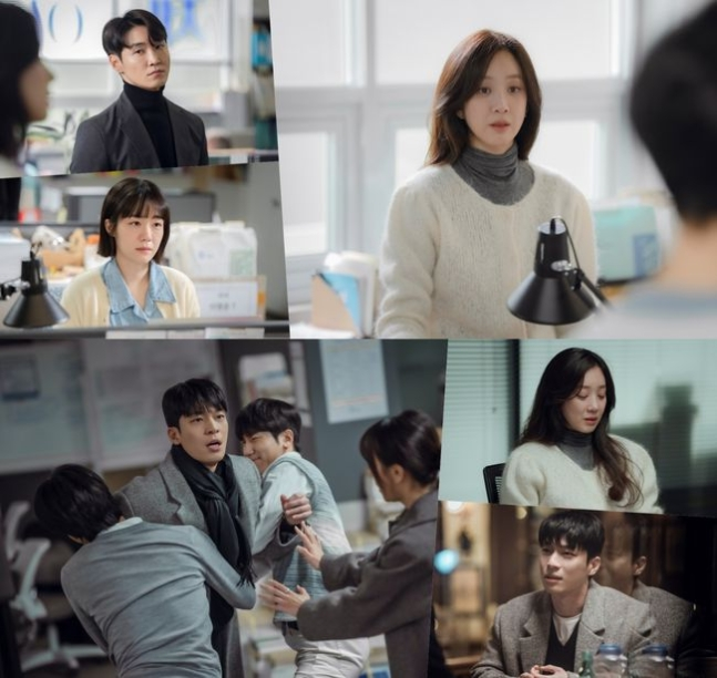 KDramaHandle's tweet photo. #JungRyeoWon #WiHaJoon #SoJuYeon and #JangInSub new stills from tvN drama #TheMidnightRomanceInHagwon Episode 14.
Hyejin and Junho face their biggest crisis due to a public scandal involving their relationship.
#TheMidnightRomanceInHagwonEp14 https://t.co/uzOysJqBQw