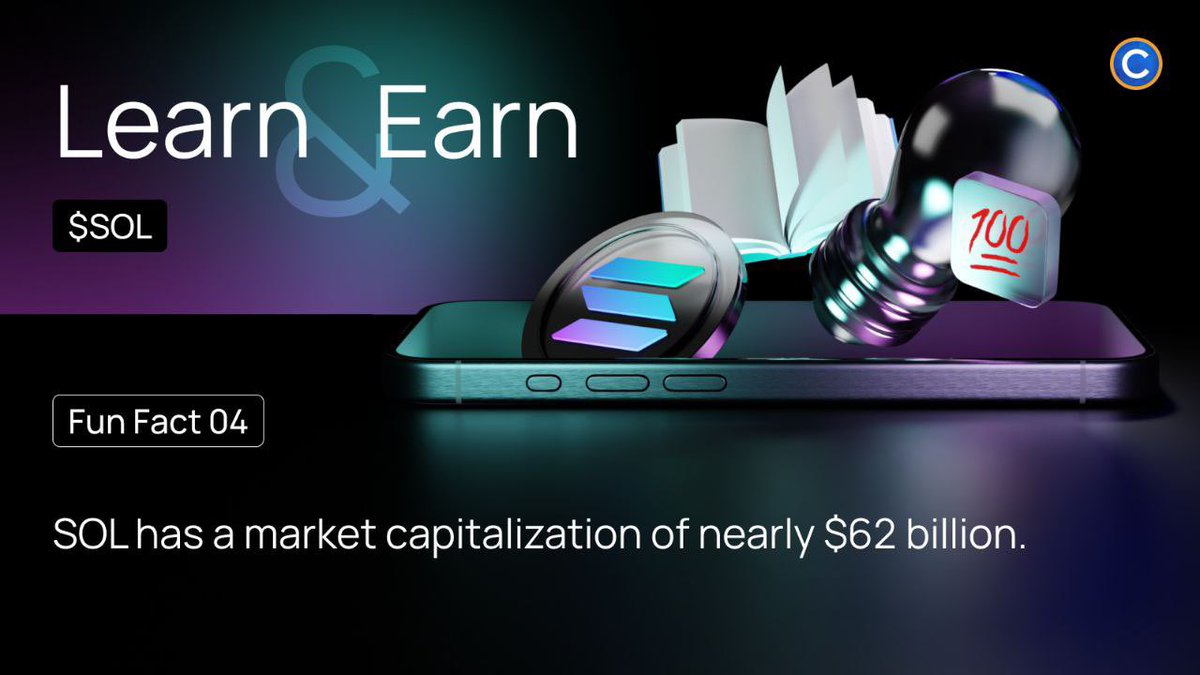 💜 Fun fact: SOL's market capitalization is almost $62 billion! 

Gear up for the <a href="/solana/">Solana</a> #LearnAndEarn quiz on June 25 and win a share of 3 $SOL (over Php23k)! Don’t forget to complete all Gleam tasks to qualify 👉 bit.ly/3VwAxQx 

#SOL #CoinsAcademy