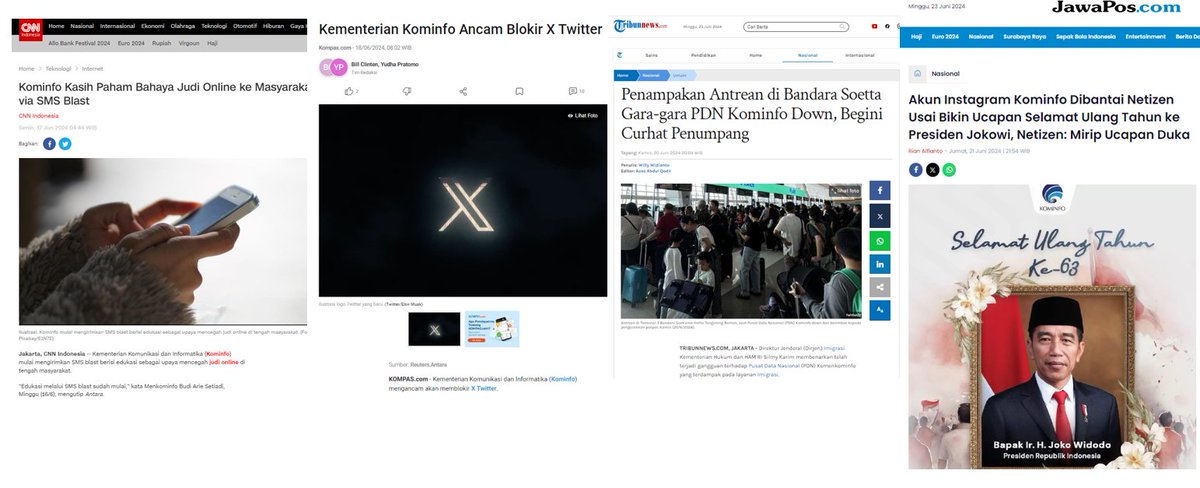 ardisatriawan's tweet photo. Rekap Kominfo bulan Juni:
1) "Memberantas judi online" lewat SMS,
2) Ancam blokir X,
3) Pusat Data Nasional mati 2 hari,
4) Ucapan selamat ulang tahun.

😂 https://t.co/4J5E6UR0UN